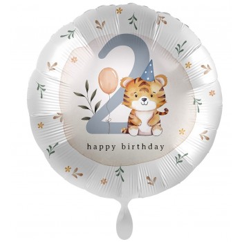 Folienballon Kindergeburtstag Happy Birthday 2 Jahre Tiger einzeln verpackt 43 cm