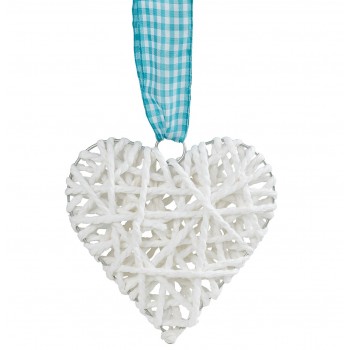 Deko-Herz, Papierschnur weiss auf Metallgestell, 15x15x2cm ohne Band