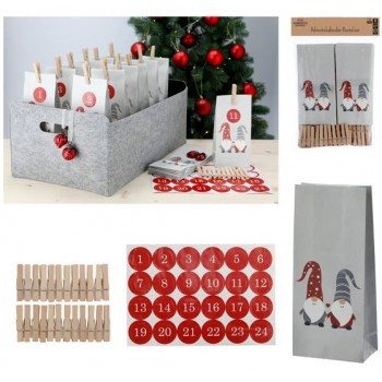 Adventskalender Set Tüten Wichtel. 72 tlg. mit Klammern und Zahlensticker