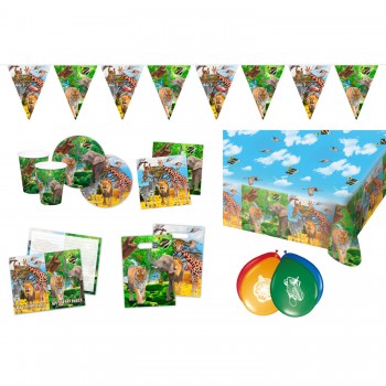 Partybox Safari-Party 62 Teile für 8 Personen, Karton/Plastik