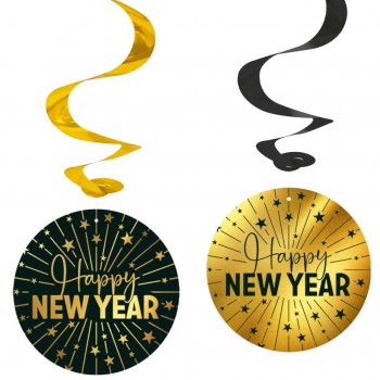 Hängedeko Spirale Happy New Year 4 Stk. 95 cm H, 14 cm DM Golden Celebrations