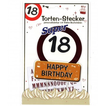 Tortendeko Happy Birthday 18 Jahre, mit Klebebuchstaben