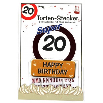 Tortendeko Happy Birthday 20 Jahre, mit Klebebuchstaben