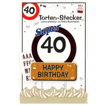 Tortendeko Happy Birthday 40 Jahre, mit Klebebuchstaben