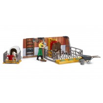 BRUDER bworld Kuh- und Kälberstall mit Landwirt