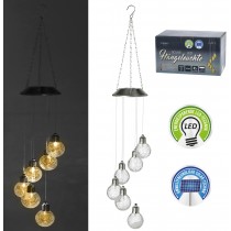 Solar LED Hängeleuchte 75 cm 6 Leuchte warm-weiss aus Edelstahl und Glas inkl. Batt.