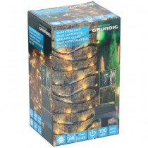 Solar Lichterkette mit Timer 100 LED 10m warmweiss Grundig Schlauch inkl. 1 AA-Batterie