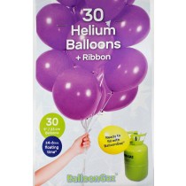 Gummiballone violett 30 Stück 23cm DM, mit 40m Band für Heliumflasche 0.25l