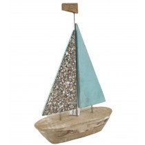 Deko Segelschiff Holz mit Muschelsplittern 47x30x11cm