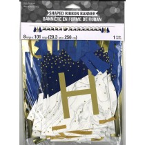 Buchstabengirlande Happy Birthday mit Zahlenklebern blau/gold 256 cm