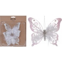 Deko Schmetterlinge 2 Stk. weiss mit Clip 15x10 cm