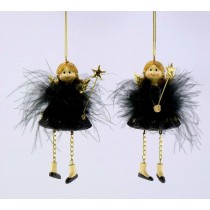 Poly Feder Engel schwarz-gold 2xsort. 12cm