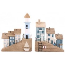 Dekoration Häuser maritim 29.5cm, 2 sortiert aus Holz