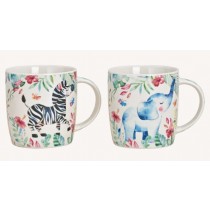 Porzellan Tassen 270ml 2xsort.  Zebra, Elefant