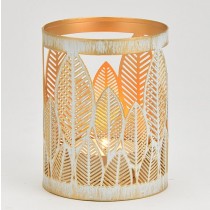 Windlicht Blatt aus Metall weiss gold 13x10x10cm ohne Kerze