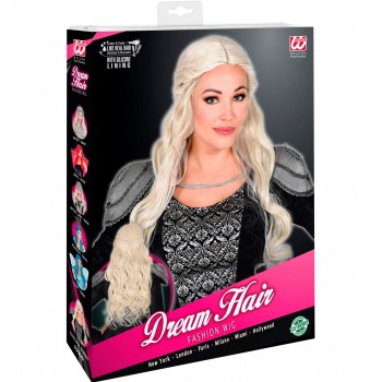 Perruque cheveux de rêve reine des epnies, cheveux longs, blonds, dan une boite