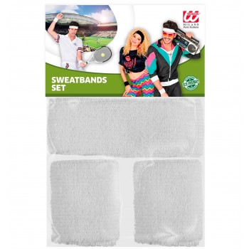 Set bandeaux noirs anti transpirant bandeau + 2 bracelets blanc