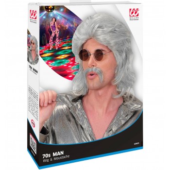Perruque avec moustache gris