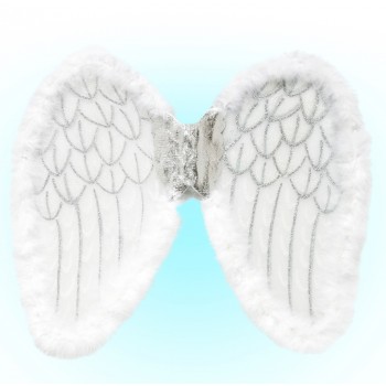 Ailes glitter blanche avec marabou, 50x40 cm