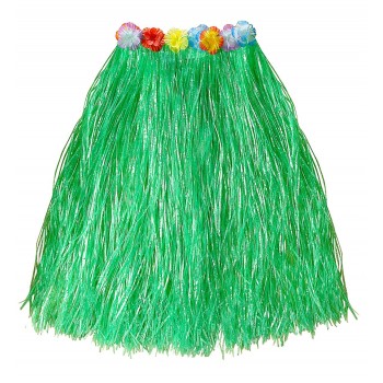 Jupe Hawaii vert avec ceinture de fleurs 78 cm