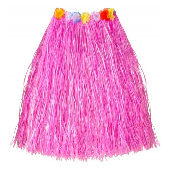 Jupe Hawaii rose avec ceinture de fleurs 78 cm