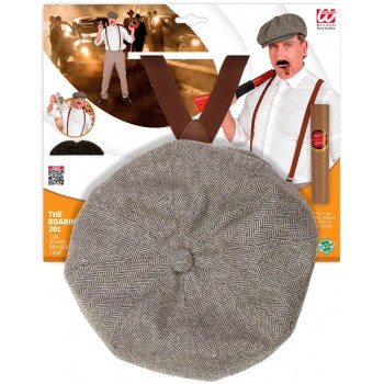 Set annees 20 casquette, bretelles, moustache, cigare