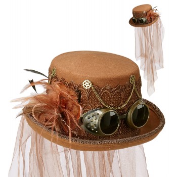 Steampunk chapeau haut de forme en feutre brun