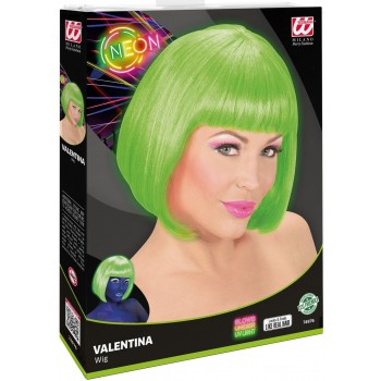 Peruque Valentina vert néon dans la boîte