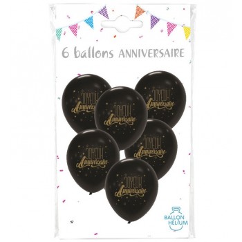 Ballons en gomme noir 30 cm 6 pcs. joyeux Anniversaire