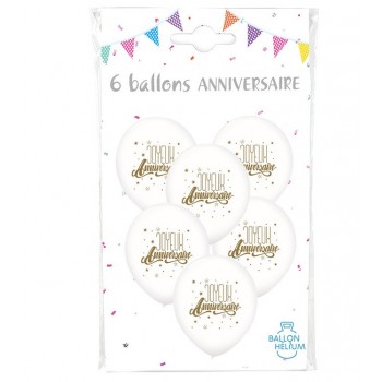 Ballons en gomme blanc 6 pcs. joyeux Anniversaire 30 cm