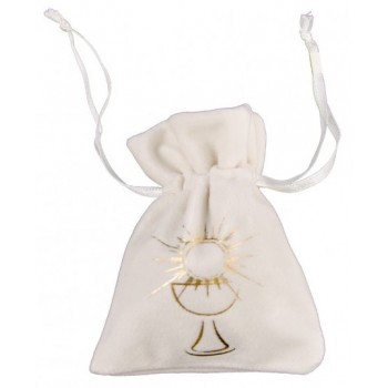 Sachet 4 bourses velours 8x10cm Communion blanc, or