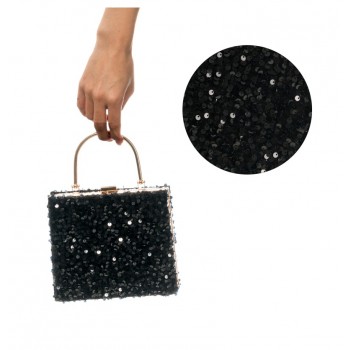 Sac velours noir et sequins noir, 18x4.5x25 cm