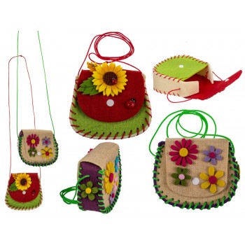 Sac avec fleurs 13.5x12.5cm en étoffe 2 ass.