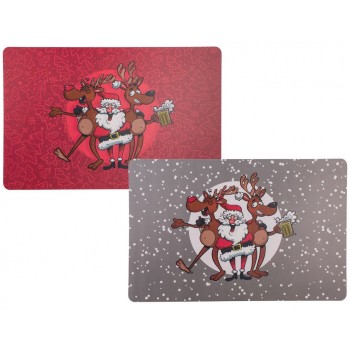 Set de table en polypropylène Pêre Noël fou 2 ass