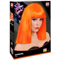 Peruque Showgirl orange fluo néon, dans la boîte