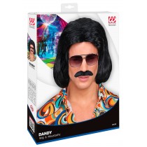Perruque noir avec moustache année 70