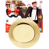 Set annees 20 chapeau de plaisancier, bretelles, noeud et cigarre