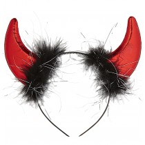 Cornes rouges metalliques avec marabou et fils