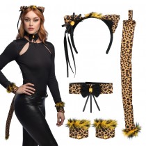 Set Leopard diadème, collier, 2 bracelets, queue