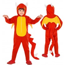 Costume dragon avec capuche, ailes, queue, rouge taille 116 cm